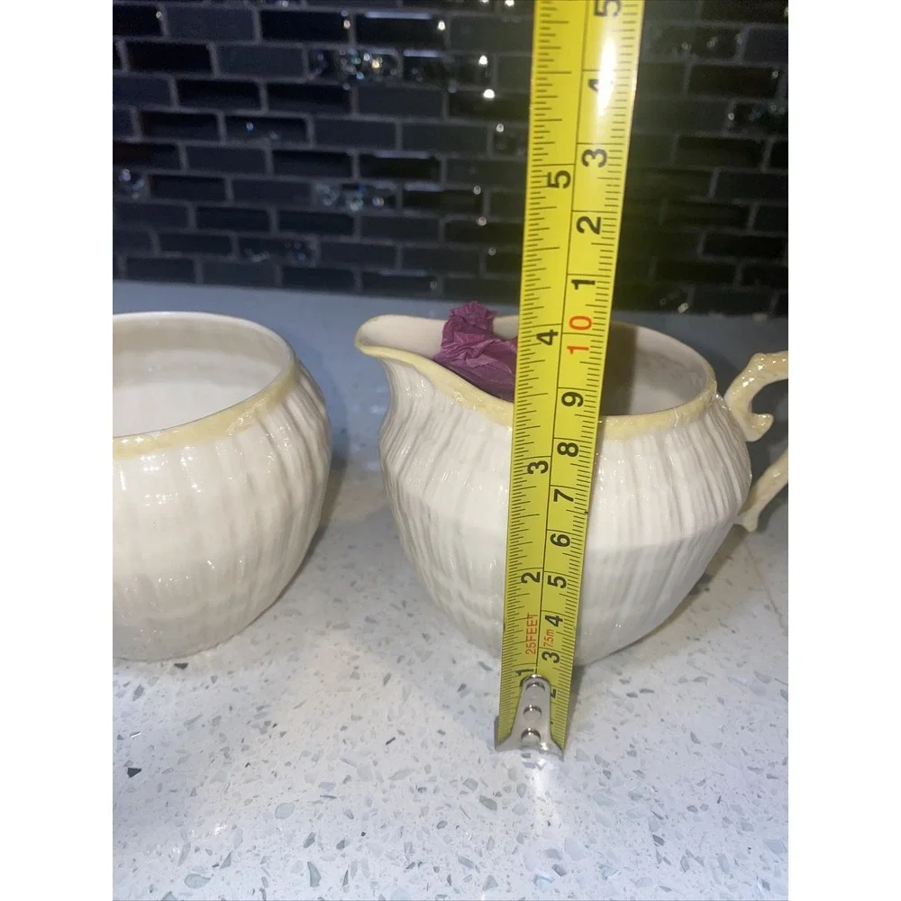Vintage Belleek Limpet Pattern Creamer and Sugar Bowl 6th Green‎ Mark